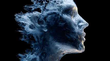 Frozen Face Emerging from Ice and Water