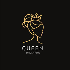 Royal Beauty Queen Logo Design Woman Face with Crown Vector Template EPS