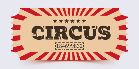 Vintage old circus ticket. Retro ticket design template. Ticket for circus, carnival or festival. Vector illustration