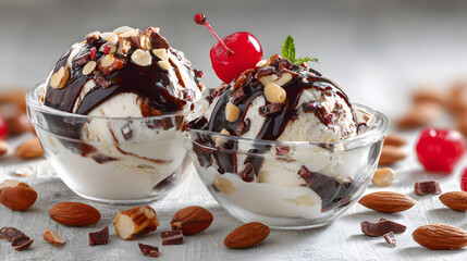 ice cream with chocolate sauce