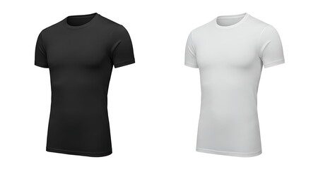 A black and white tshirt displayed side by side on a plain white background