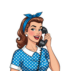 Cheerful Vintage Woman Talking on Retro Telephone
