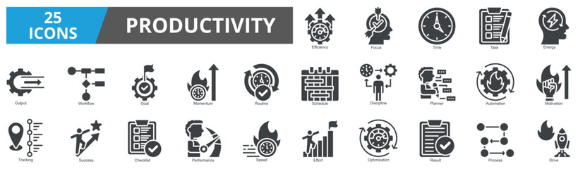 Productivity icon collection glyph style