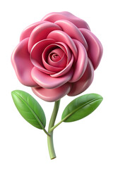 Pink camellia flower with green leaves 3d render isolated on a transparent background