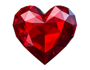  3D Geometric Red Heart Floating Above Dark Grungy Concrete Background, Side Perspective, Transparent Background.