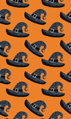 Cute Hand-Drawn Halloween Seamless Vector Pattern. Cartoon Style for Kids and Fabric Design