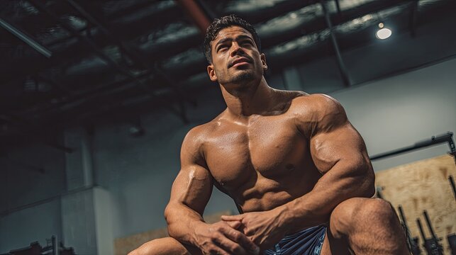 Male bodybuilder, exercise and sports