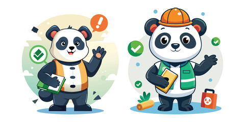 Friendly Panda Giving Safety Instructions Vector Illustration for Workplace, School, and Public Safety Awareness Campaigns Design and Educational Materials