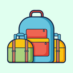 Illustration of luggage including a backpack and two duffel bags for travel