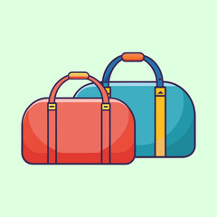 Two stylish duffel bags, one red and one blue, for travel or gym