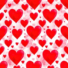 red hearts on pink background. watercolor seamless pattern.