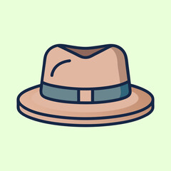 Stylish fedora hat with contrasting band and outline on light green background