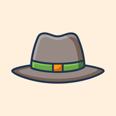A stylish fedora hat with a green ribbon and orange buckle design