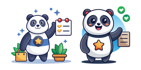 Positive Performance Feedback from Panda Illustration, Motivational Workplace Vector, Corporate Panda Giving Encouragement, Employee Appreciation, Business Success Concept Design