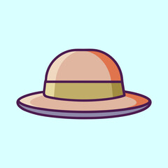 A stylized illustration of a hat with band, in soft hues