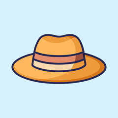 Cartoon illustration of a stylish sun hat on a blue background