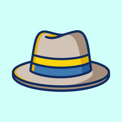 Vintage Fedora with Blue and Yellow Ribbon on a Light Blue Background