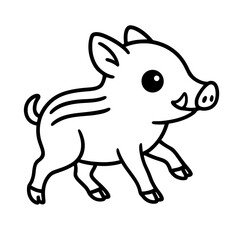 Fototapeta premium Wild boar piglet striped cartoon running lively forest wildlife illustration