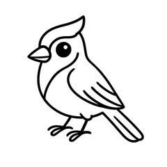 Cardinal bird cartoon illustration perched with crest in line art