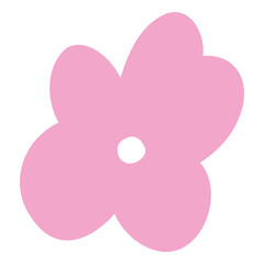 Simple pink hand-drawn flower with rounded petals and a center hole, great for spring, decor, or playful children&rsquo;s design.
