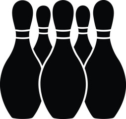 Bowling pin set black silhouette vector illustration,Bowling pins icon set