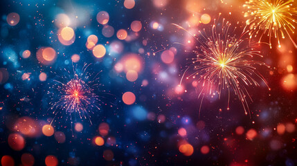 Fototapeta premium Festive fireworks display with colorful bokeh lights and sparks