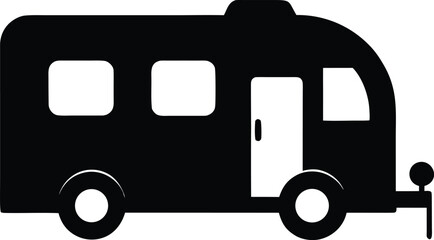 camping car or trailer for camping black silhouette vector illustration