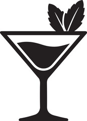 Silhouette of a cocktail glass with mint leaves, perfect for refreshing drinks, bar, summer, and tropical designs.