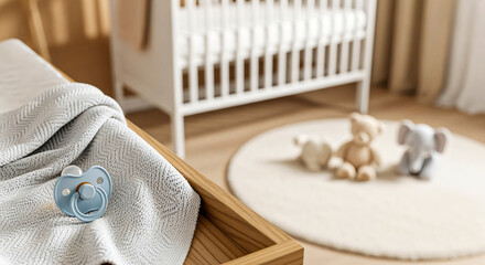 Serene Nursery: Blue Pacifier and Cozy Baby Essentials