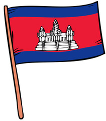 Cambodia country flag with horizontal stripes and temple emblem
