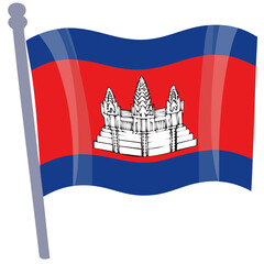 Cambodian national flag with traditional Angkor Wat symbol
