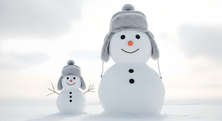 Obraz premium Adorable snowmen duo with ushanka hats, symbolizing winter fun and family