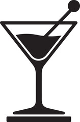 Silhouette of a stemmed cocktail glass with garnish pick, ideal for bar, drink, party, and menu design themes.