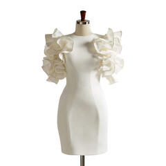 White dress with ruffle sleeves on transparent background