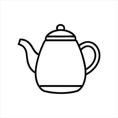 A black and white drawing of a teapot. The teapot is sitting on a white background