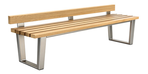 Minimalist Wooden Bench with Metal Legs Isolated on Transparent Background
Modern Wooden Seat Bench in Minimal Style, PNG Transparent Background