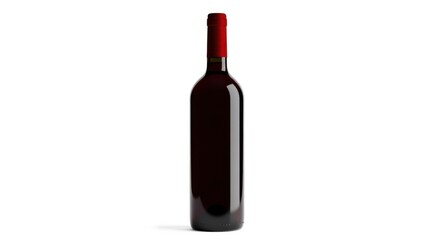 Dark Red Wine Bottle Standing Alone on White Background