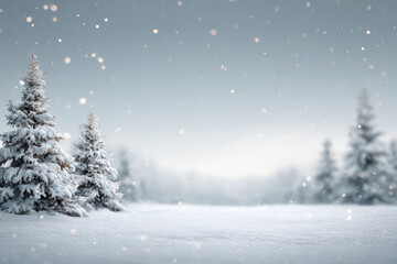 serene winter landscape representing new year with gentle snowflakes falling over tranquil setting
