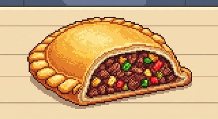Pixelated Empanada: A Deliciously Detailed Digital Illustration of Savory Food