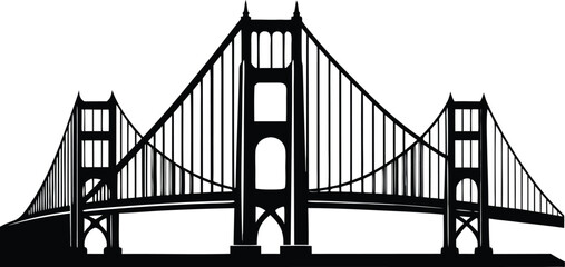 Fototapeta premium Golden gate bridge black silhouette vector illustration,Golden gate bridge icon