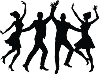 happy dancing people  black silhouette vector illustration