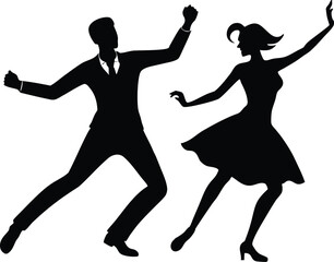 happy dancing people  black silhouette vector illustration