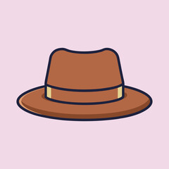 Stylized brown fedora hat with a light purple background illustration