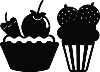 Ice cream vector sketch dessert black silhouette vector,Ice cream illustration