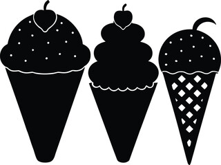 Ice cream vector sketch dessert black silhouette vector,Ice cream illustration