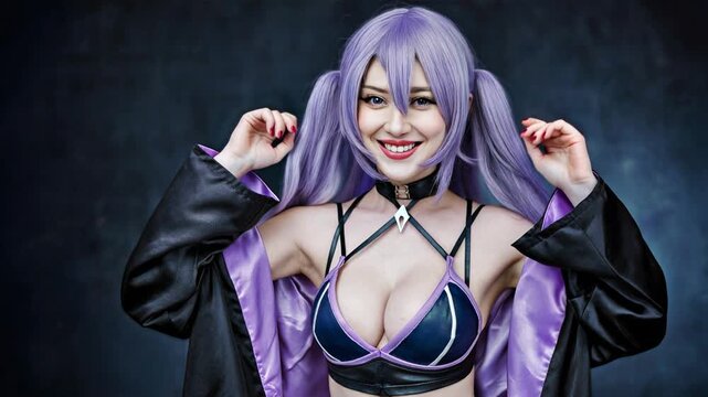 Young woman with sexy cosplay costume posing and smiling