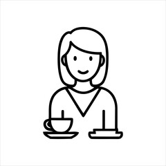 Black and white vector image of a cafe customer