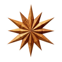 Wooden point star on transparent background