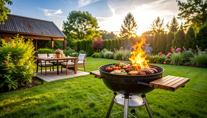 Backyard barbecue at sunset