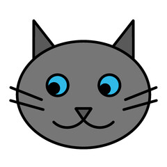 Gray Cat Face Icon with Blue Eyes
